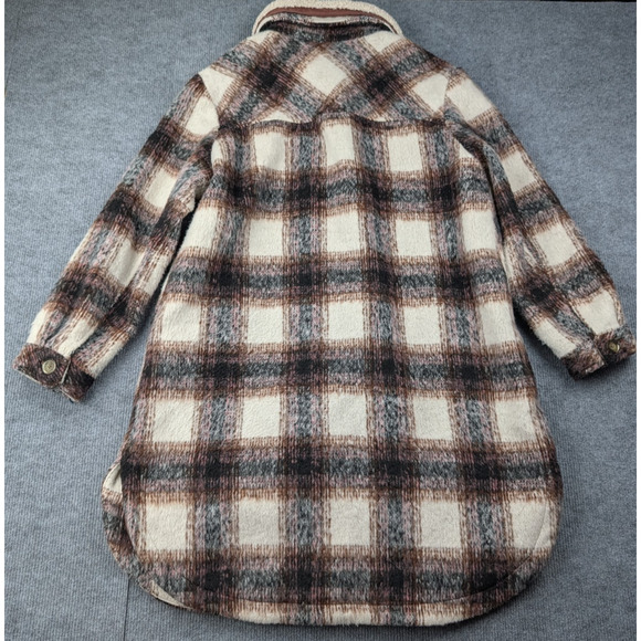 Vince Camuto Wool Coat Womens Large Plaid Shacket Overcoat Outdoors Jacket Brown - Picture 2 of 6
